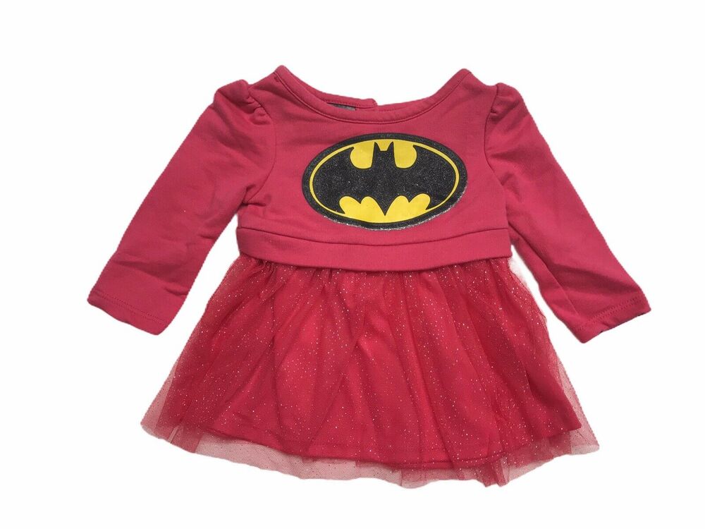 Batman Logo Graphic Long Sleeve Pink Tulle Tutu Dress Size 3-6 Months